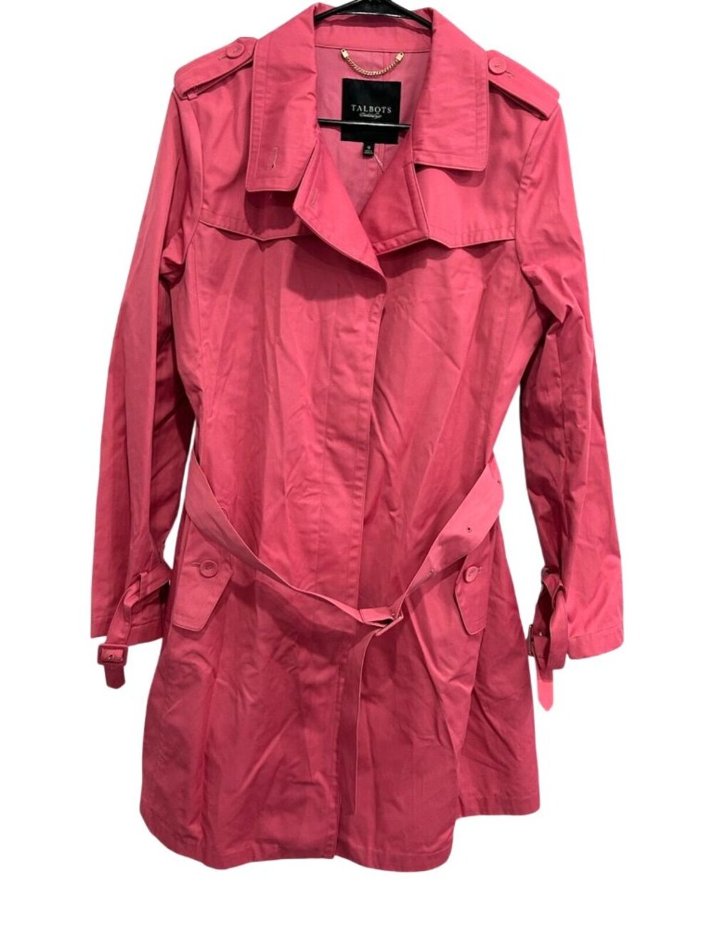 Talbots 12 Pink Belted Trench Coat Cotton Blend Button Detail Classic Academia